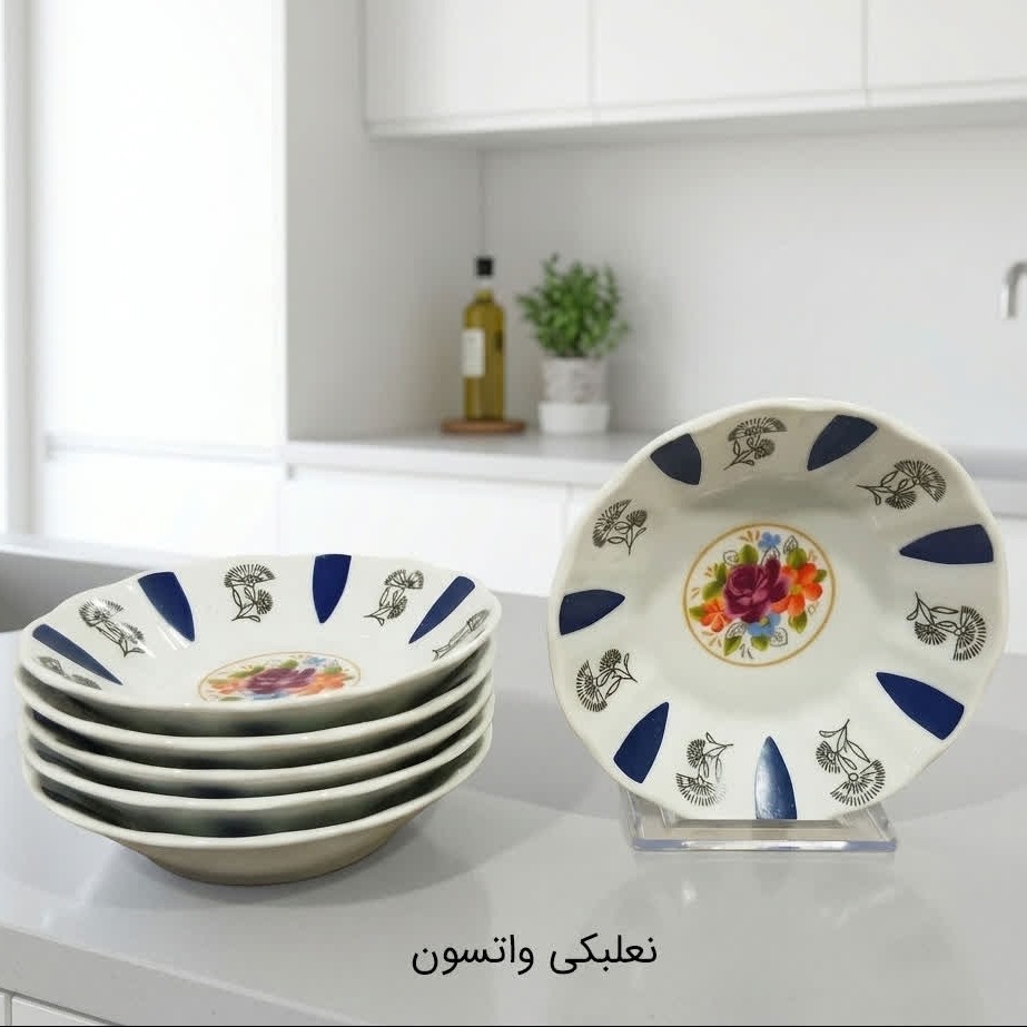 نعلبکی چینی واتسون طرح محرمات کف گل سرمه ای بسته 6 عددی با ارسال رایگان