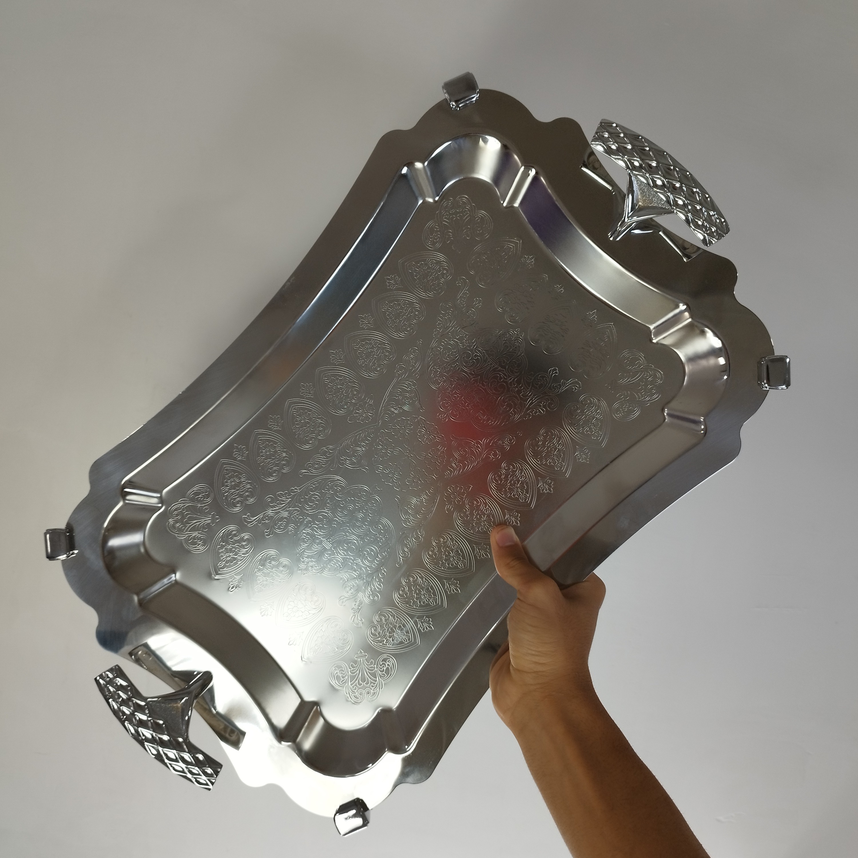 سینی استیل مستطیل بزرگ پایه دار ریور کد 7116B بسته 1 عددی با ارسال رایگان