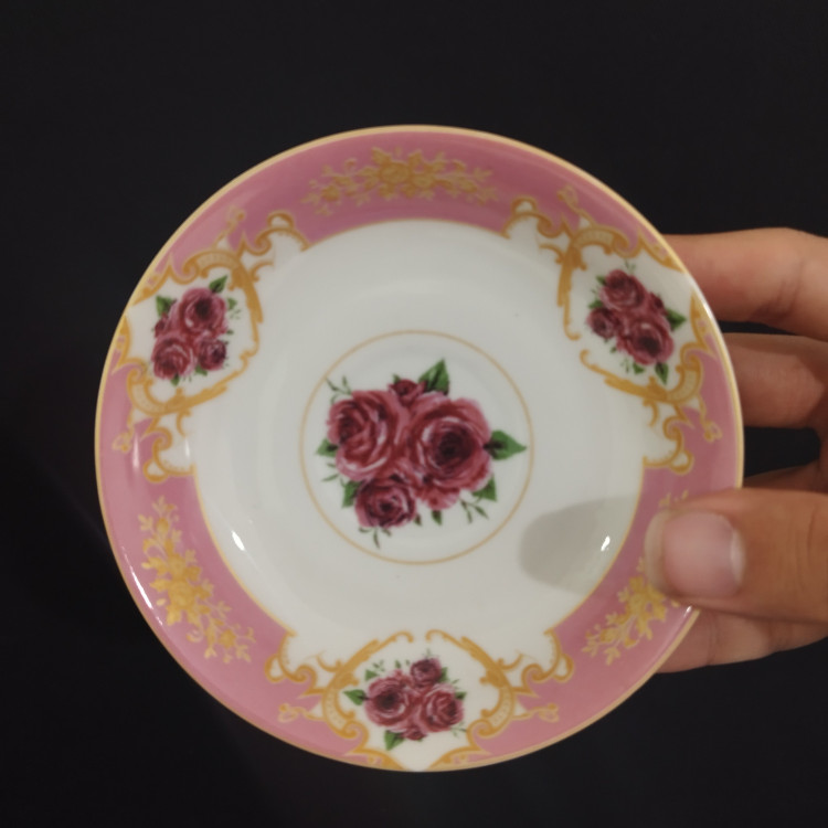 نعلبکی چینی طرح معینی صورتی رز بسته 6 عددی با ارسال رایگان