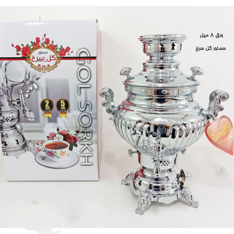 سماور 6 لیتر گازی گل سرخ مدل عدسی ساده ارسال رایگان