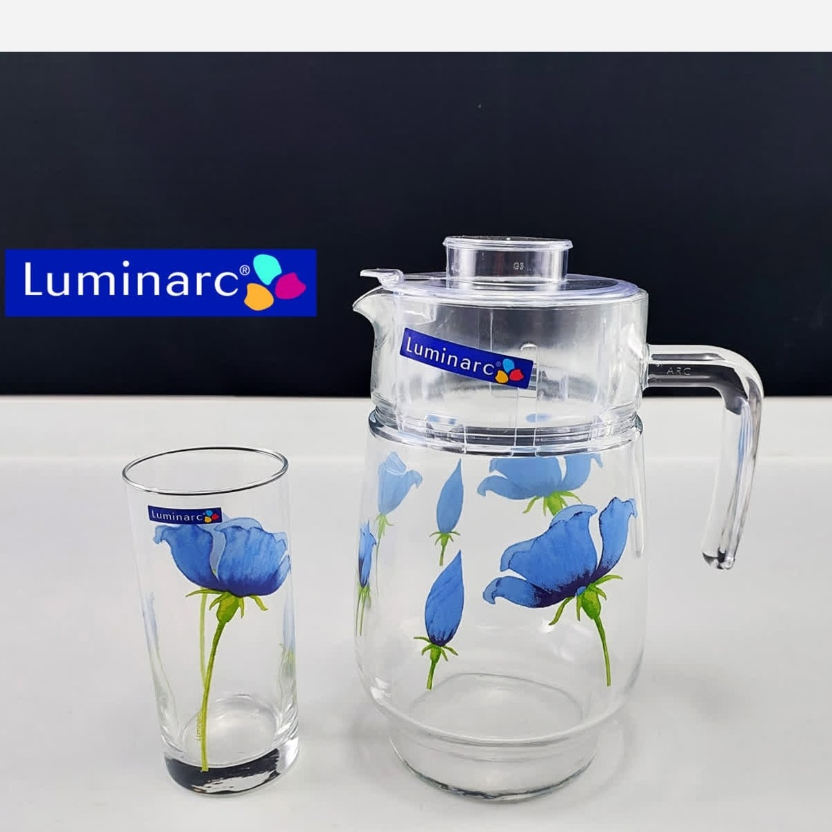 پارچ و لیوان گلدار لومینارک مدل پوپی آبی BLUE POPPY