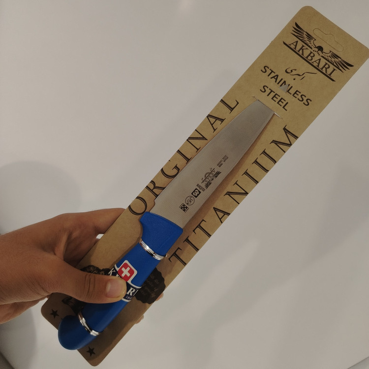 چاقو آشپزخانه اکبری دسته آبی کد 722 بسته 1 عددی با ارسال رایگان