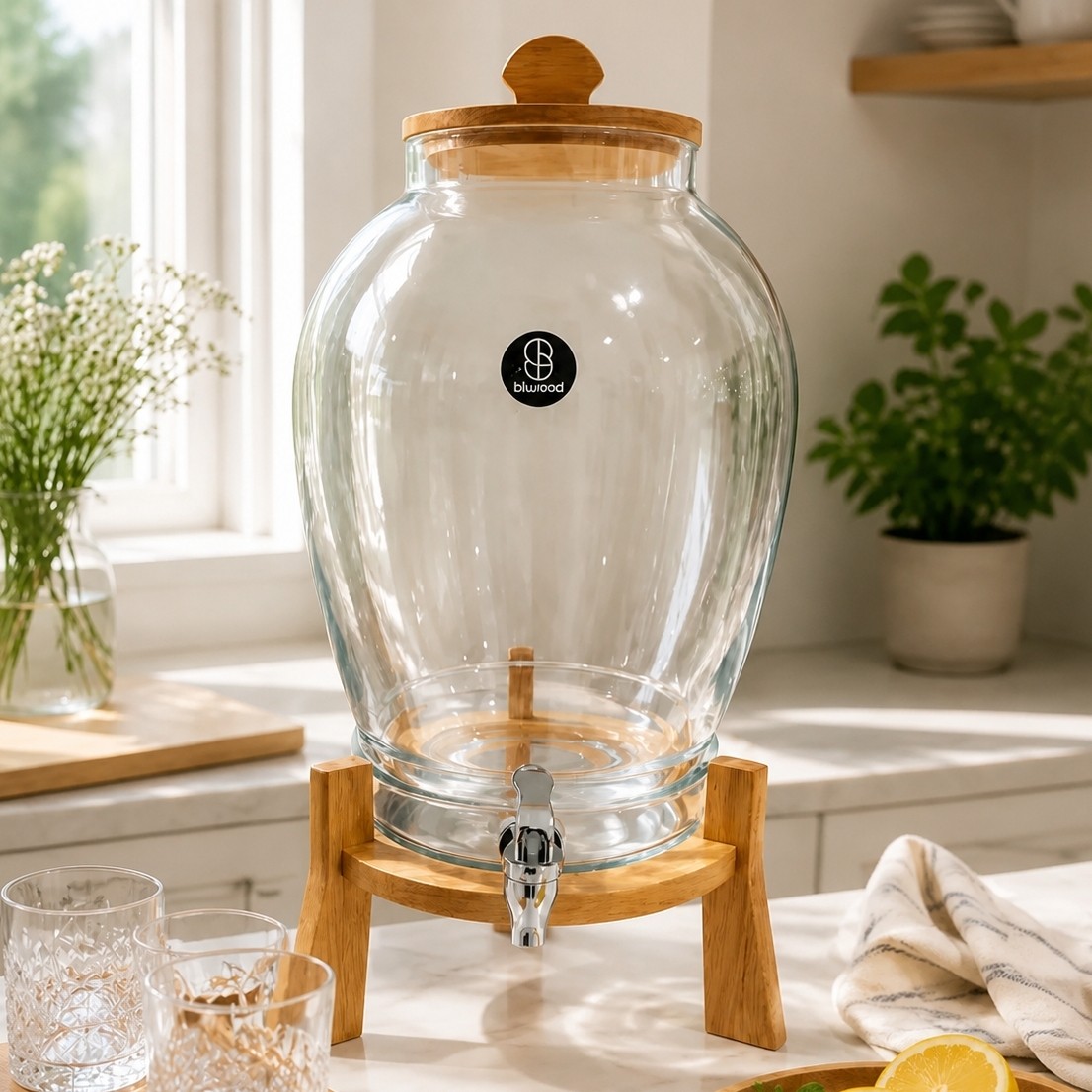 کلمن شیشه ای 10 لیتر خمره ای BLWOOD مدل ساده کد 335 با ارسال رایگان